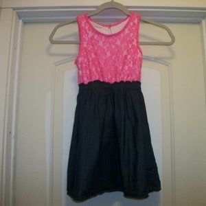 SWEET LITTLE  GIRLS PINK LACE & DENIM DRESS 6